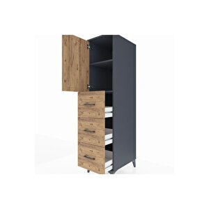 Kronos Dolap 2 Raflı 3 Çekmeceli Tek Kapaklı 44x59x182 Antrasit-çam