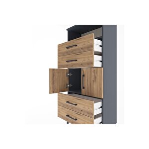 Arges Dolap 2 Raflı 4 Çekmeceli 2 Kapaklı 60x30x134 Antrasit-çam