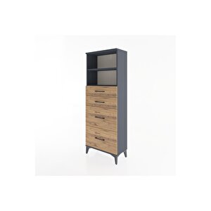 Arges Dolap 2 Raflı 4 Çekmeceli 60x30x163 Antrasit-çam