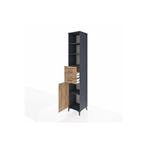 Hyperion Dolap 4 Raflı 2 Çekmeceli Tek Kapaklı 44x44x243 Antrasit-çam