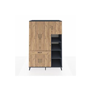 Kronos Dolap 10 Raflı Tek Çekmeceli 5 Kapaklı 132x59x195 Antrasit-çam/çam