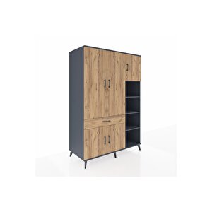 Kronos Dolap 10 Raflı Tek Çekmeceli 5 Kapaklı 132x59x195 Antrasit-çam/çam