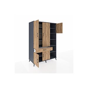 Kronos Dolap 10 Raflı Tek Çekmeceli 5 Kapaklı 132x59x195 Antrasit-çam/çam