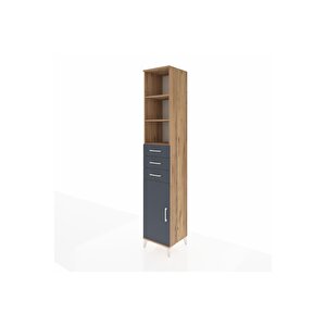 Hyperion Dolap 4 Raflı 3 Çekmeceli Tek Kapaklı 44x44x243 Çam-antrasit