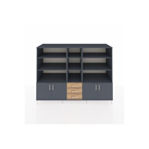 Kronos Dolap 11 Raflı 3 Çekmeceli 4 Kapaklı 220x59x163 Antrasit-antrasit/çam