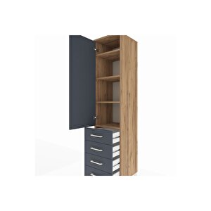 Hyperion Dolap 4 Raflı 4 Çekmeceli Tek Kapaklı 44x44x195 Çam-antrasit