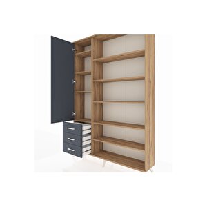 Arges Gardrop 9 Raflı 3 Çekmeceli 3 Kapaklı 132x30x195 Çam-antrasit