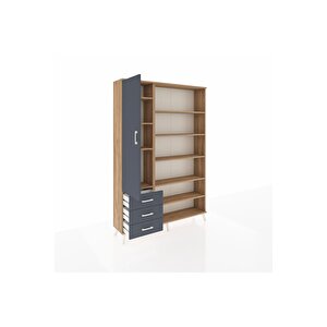 Arges Gardrop 9 Raflı 3 Çekmeceli 3 Kapaklı 132x30x195 Çam-antrasit