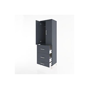 Hyperion Dolap Tek Raflı 3 Çekmeceli Tek Askılı 60x44x195 Antrasit-antrasit