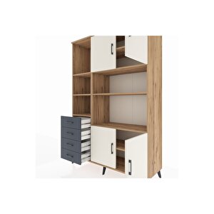 Hyperion Dolap 8 Raflı 4 Çekmeceli 4 Kapaklı 132x44x195 Çam-aytaşı/antrasit