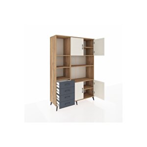 Hyperion Dolap 8 Raflı 4 Çekmeceli 4 Kapaklı 132x44x195 Çam-aytaşı/antrasit