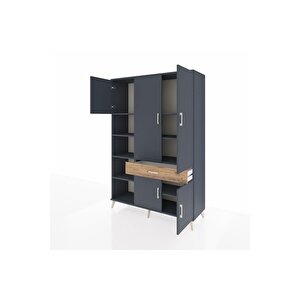 Hyperion Dolap 8 Raflı Tek Çekmeceli 5 Kapaklı 132x44x195 Antrasit-antrasit/çam