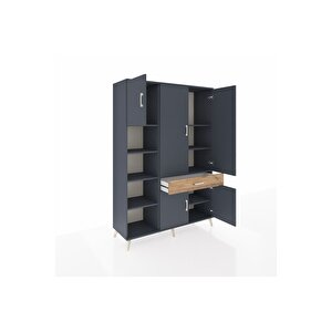 Hyperion Dolap 8 Raflı Tek Çekmeceli 5 Kapaklı 132x44x195 Antrasit-antrasit/çam