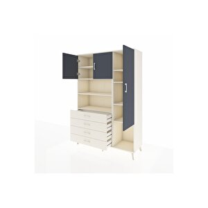 Hyperion Dolap 8 Raflı 4 Çekmeceli 3 Kapaklı 132x44x195 Aytaşı-antrasit/aytaşı