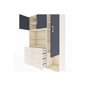 Hyperion Dolap 8 Raflı 4 Çekmeceli 3 Kapaklı 132x44x195 Aytaşı-antrasit/aytaşı