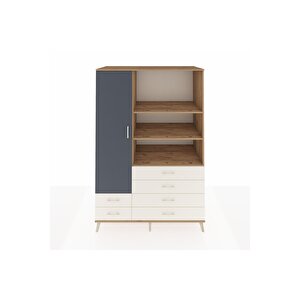 Kronos Dolap 7 Raflı 6 Çekmeceli Tek Kapaklı  132x59x195 Çam-antrasit/aytaşı