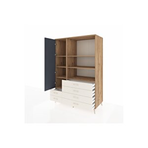 Kronos Dolap 7 Raflı 6 Çekmeceli Tek Kapaklı  132x59x195 Çam-antrasit/aytaşı