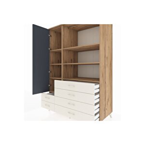 Kronos Dolap 7 Raflı 6 Çekmeceli Tek Kapaklı  132x59x195 Çam-antrasit/aytaşı