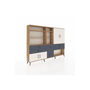 Arges Dolap 10 Raflı 6 Çekmeceli 4 Kapaklı 220x30x163 Çam-aytaşı/antrasit