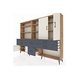 Arges Dolap 10 Raflı 6 Çekmeceli 4 Kapaklı 220x30x163 Çam-aytaşı/antrasit