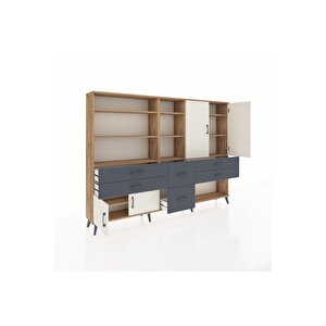 Arges Dolap 10 Raflı 6 Çekmeceli 4 Kapaklı 220x30x163 Çam-aytaşı/antrasit