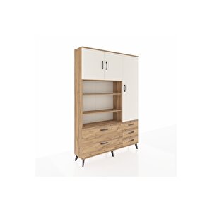 Arges Dolap 9 Raflı 5 Çekmeceli 3 Kapaklı 132x30x195 Çam-aytaşı/çam