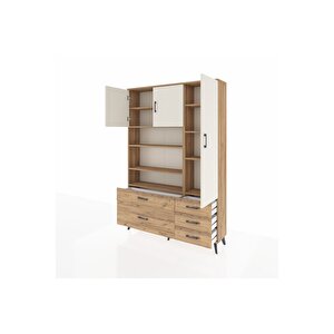 Arges Dolap 9 Raflı 5 Çekmeceli 3 Kapaklı 132x30x195 Çam-aytaşı/çam