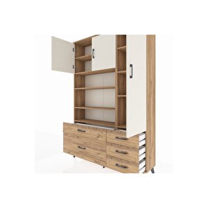 Arges Dolap 9 Raflı 5 Çekmeceli 3 Kapaklı 132x30x195 Çam-aytaşı/çam