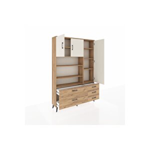 Arges Dolap 9 Raflı 5 Çekmeceli 3 Kapaklı 132x30x195 Çam-aytaşı/çam
