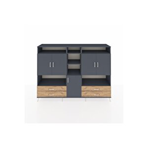Hyperion Dolap 12 Raflı 4 Çekmeceli 5 Kapaklı 220x44x163 Antrasit-antrasit/çam