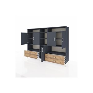 Hyperion Dolap 12 Raflı 4 Çekmeceli 5 Kapaklı 220x44x163 Antrasit-antrasit/çam