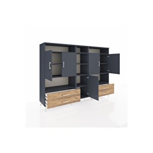 Hyperion Dolap 12 Raflı 4 Çekmeceli 5 Kapaklı 220x44x163 Antrasit-antrasit/çam