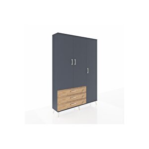 Arges Dolap 6 Raflı 3 Çekmeceli Tek Askılı 132x30x195 Antrasit-antrasit/çam