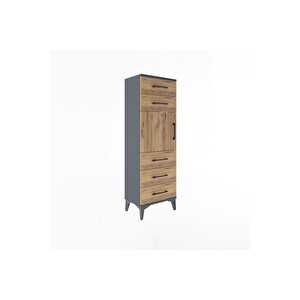 Arges Dolap Tek Raflı 5 Çekmeceli Tek Kapaklı 44x30x134 Antrasit-çam