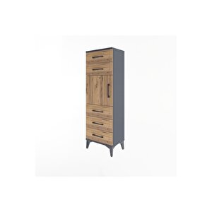 Arges Dolap Tek Raflı 5 Çekmeceli Tek Kapaklı 44x30x134 Antrasit-çam