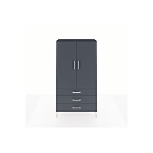 Arges Dolap 3 Raflı 3 Çekmeceli 2 Kapaklı 88x30x163 Antrasit-antrasit