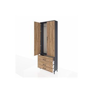 Arges Dolap Tek Raflı 3 Çekmeceli Tek Askılı 88x30x243 Antrasit-çam
