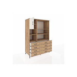 Kronos Dolap 7 Raflı 8 Çekmeceli Tek Kapaklı  132x59x195 Çam-aytaşı/çam