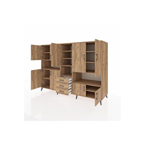 Kronos Dolap 13 Raflı 3 Çekmeceli 9 Kapaklı 220x59x163 Çam-çam