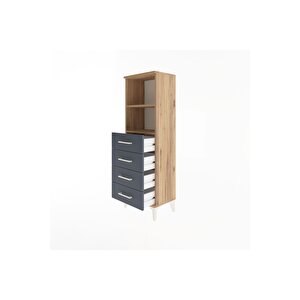 Arges Dolap 2 Raflı 4 Çekmeceli 44x30x134 Çam-antrasit