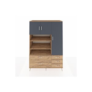 Kronos Dolap 9 Raflı 5 Çekmeceli 3 Kapaklı 132x59x195 Çam-antrasit/çam