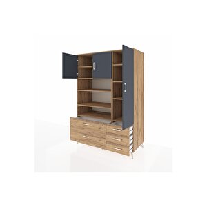 Kronos Dolap 9 Raflı 5 Çekmeceli 3 Kapaklı 132x59x195 Çam-antrasit/çam