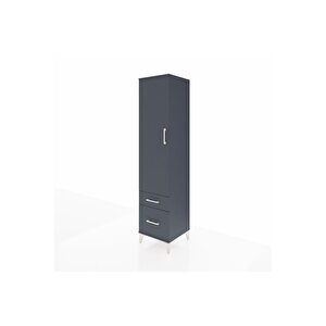Hyperion Dolap 4 Raflı 2 Çekmeceli Tek Kapaklı 44x44x195 Antrasit-antrasit