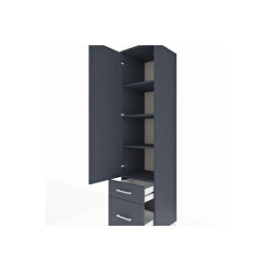 Hyperion Dolap 4 Raflı 2 Çekmeceli Tek Kapaklı 44x44x195 Antrasit-antrasit