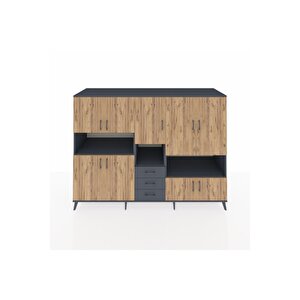 Kronos Dolap 13 Raflı 3 Çekmeceli 9 Kapaklı 220x59x163 Antrasit-çam/antrasit