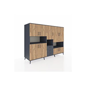 Kronos Dolap 13 Raflı 3 Çekmeceli 9 Kapaklı 220x59x163 Antrasit-çam/antrasit