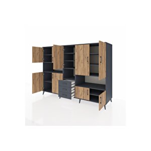 Kronos Dolap 13 Raflı 3 Çekmeceli 9 Kapaklı 220x59x163 Antrasit-çam/antrasit