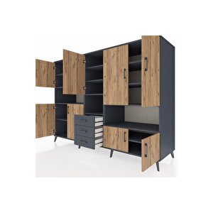 Kronos Dolap 13 Raflı 3 Çekmeceli 9 Kapaklı 220x59x163 Antrasit-çam/antrasit