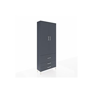 Arges Dolap 3 Raflı 3 Çekmeceli 2 Kapaklı 88x30x221 Antrasit-antrasit