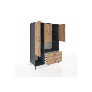 Kronos Dolap 6 Raflı 3 Çekmeceli 3 Kapaklı 132x59x195 Antrasit-çam/çam